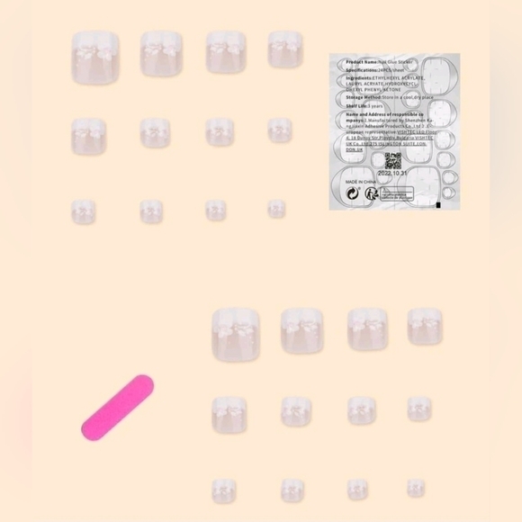 2/$16 Floral French Tip Press On Toenails - Picture 4 of 15